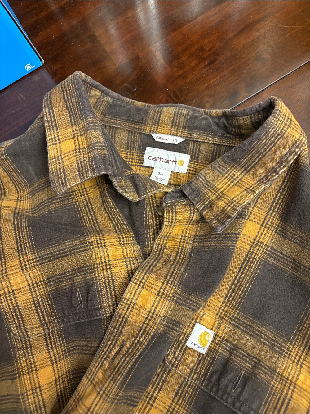 Carhartt Brown and Yellow Plaid Work Shirt